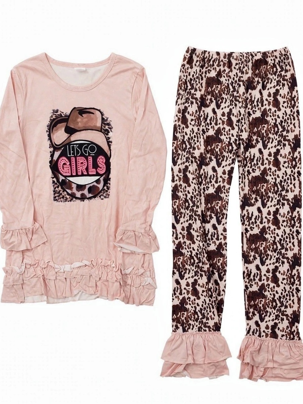 Kids Pink Animal Print Ruffle Set Like New